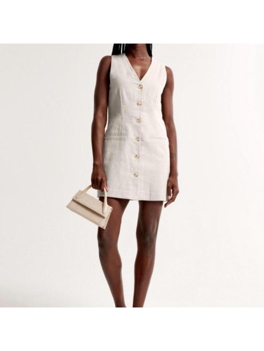 Abercrombie & Fitch Linen-Blend Mara Vest Dress cream mini dress summer